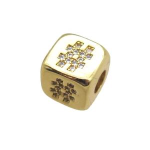copper cube beads paved zircon, gold plated, approx 8.5mm, 4mm hole [FN15321]