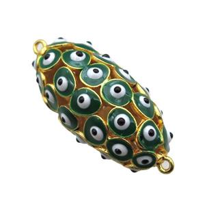 green enameling copper oval connector with evail eye, gold plated, approx 16-30mm [FN15327]