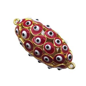 red enameling copper oval connector with evail eye, gold plated, approx 16-30mm [FN15328]