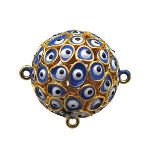 blue enameling copper round connector with evail eye, gold plated, approx 20mm dia [FN15330]