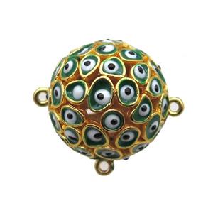 green enameling copper round connector with evail eye, gold plated, approx 20mm dia [FN15332]