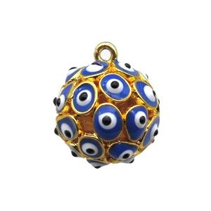 blue enameling copper round pendant with evail eye, gold plated, approx 16mm dia [FN15335]