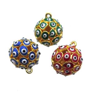 enameling copper round pendant with evail eye, hollow, mixed color, gold plated, approx 16mm dia [FN15337]