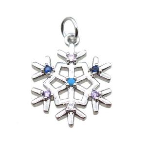 copper snowflake pendant paved zircon, platinum plated, approx 17mm dia [FN15338]