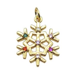 copper snowflake pendant paved zircon, gold plated, approx 17mm dia [FN15339]