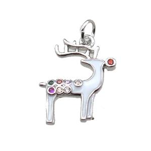 copper Reindeer pendant paved zircon, platinum plated, approx 14-17mm [FN15340]