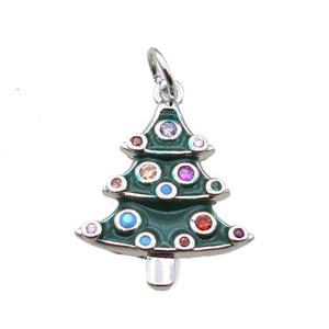 copper Christmas Tree pendant paved zircon, platinum plated, approx 15-19mm [FN15346]