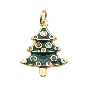 copper Christmas Tree pendant paved zircon, gold plated, approx 15-19mm [FN15347]