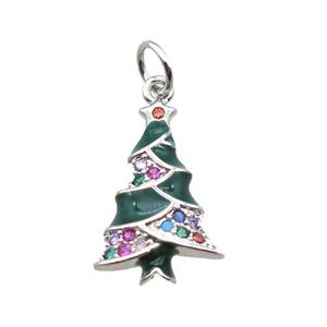 copper Christmas Tree pendant paved zircon, platinum plated, approx 11-19mm [FN15348]