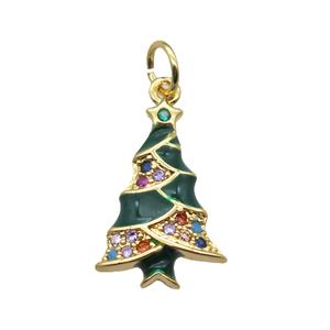 copper Christmas Tree pendant paved zircon, gold plated, approx 11-19mm [FN15349]