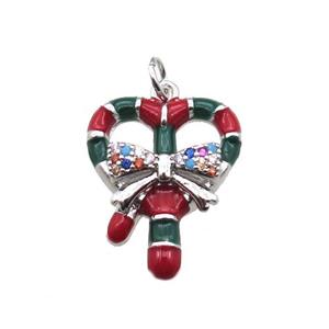 copper Christmas wreath pendant paved zircon, enamel, platinum plated, approx 16-20mm [FN15354]