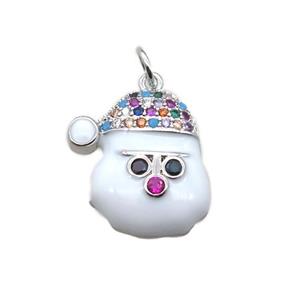 Christmas Snowman Charms Copper Pendant Micropave Zirconia White Enamel Platinum Plated, approx 15-18mm [FN15362]