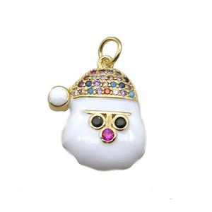 Christmas Snowman Charms Copper Pendant Micropave Zirconia White Enamel Gold Plated, approx 15-18mm [FN15363]