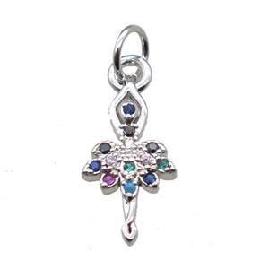 copper dancer pendant paved zircon, platinum plated, approx 8-18mm [FN15364]