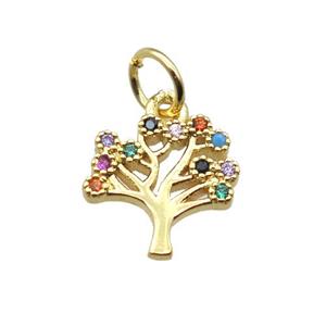copper pendant paved zircon, tree of life, gold plated, approx 10mm [FN15367]