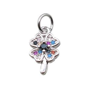 copper clover pendant paved zircon, platinum plated, approx 7-12mm [FN15368]