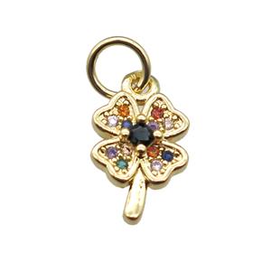 copper clover pendant paved zircon, gold plated, approx 7-12mm [FN15369]