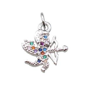 copper Cupid pendant paved zircon, platinum plated, approx 10-12mm [FN15374]