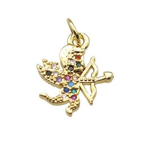 copper Cupid pendant paved zircon, gold plated, approx 10-12mm [FN15375]