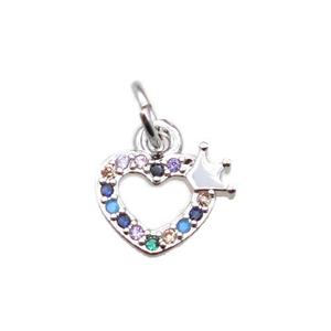 copper crown heart pendant paved zircon, platinum plated, approx 9mm [FN15376]