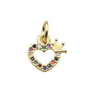 copper crown heart pendant paved zircon, gold plated, approx 9mm [FN15377]