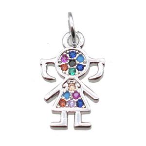 copper girl pendant paved zircon, platinum plated, approx 9-16mm [FN15380]