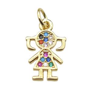 copper girl pendant paved zircon, gold plated, approx 9-16mm [FN15381]