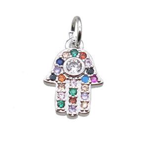 copper hamsahand pendant paved zircon, platinum plated, approx 9-13mm [FN15384]