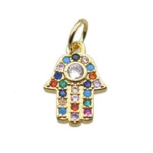 copper hamsahand pendant paved zircon, gold plated, approx 9-13mm [FN15385]