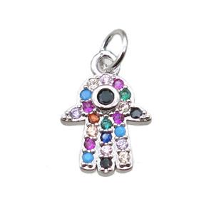 copper hamsahand pendant paved zircon, platinum plated, approx 10-14mm [FN15386]