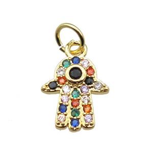 copper hamsahand pendant paved zircon, gold plated, approx 10-14mm [FN15387]