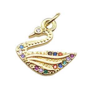 copper swan pendant paved zircon, gold plated, approx 15mm [FN15389]