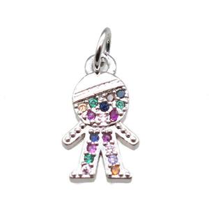 copper boy pendant paved zircon, platinum plated, approx 8-14mm [FN15390]