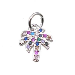 copper coconut tree pendant paved zircon, platinum plated, approx 8-10mm [FN15392]