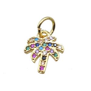 copper coconut tree pendant paved zircon, gold plated, approx 8-10mm [FN15393]