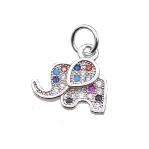 copper elephant pendant paved zircon, platinum plated, approx 12mm [FN15394]