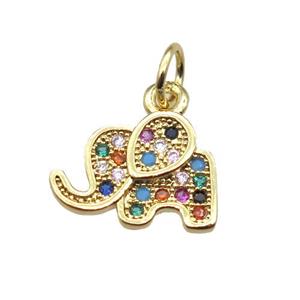 copper elephant pendant paved zircon, gold plated, approx 12mm [FN15395]