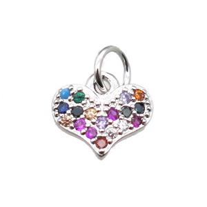 copper heart pendant paved zircon, platinum plated, approx 9mm [FN15396]