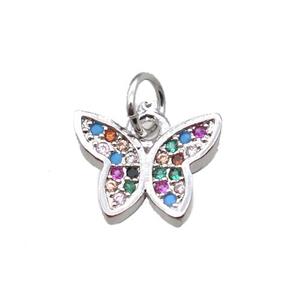 copper butterfly pendant paved zircon, platinum plated, approx 10-11mm [FN15398]