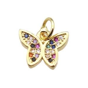 copper butterfly pendant paved zircon, gold plated, approx 10-11mm [FN15399]