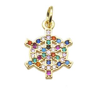 copper helm pendant paved zircon, gold plated, approx 12-15mm [FN15401]