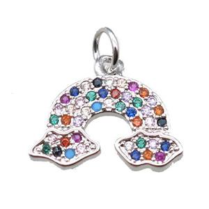 copper rainbow pendant paved zircon, platinum plated, approx 12-16mm [FN15402]