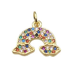 copper rainbow pendant paved zircon, gold plated, approx 12-16mm [FN15403]