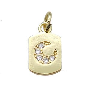 copper pendant paved zircon, moon, gold plated, approx 8-12mm [FN15404]