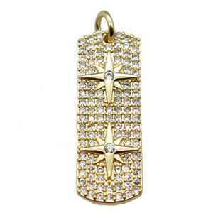 copper pendant paved zircon, northstar, gold plated, approx 9-25mm [FN15406]