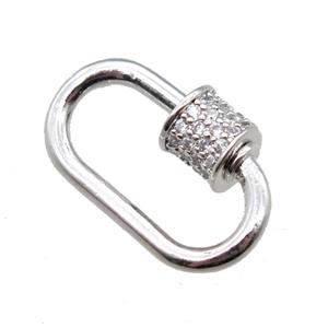 copper carabiner lock pendant paved zircon, platinum plated, approx 12-18mm [FN15408]