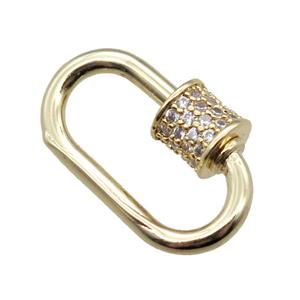 copper carabiner lock pendant paved zircon, gold plated, approx 12-18mm [FN15409]