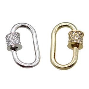 copper carabiner lock pendant paved zircon, mixed color, approx 12-18mm [FN15410]
