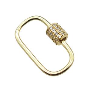 copper carabiner lock pendant paved zircon, gold plated, approx 15-24mm [FN15412]