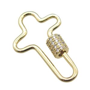 copper cross carabiner lock pendant paved zircon, gold plated, approx 19-30mm [FN15415]